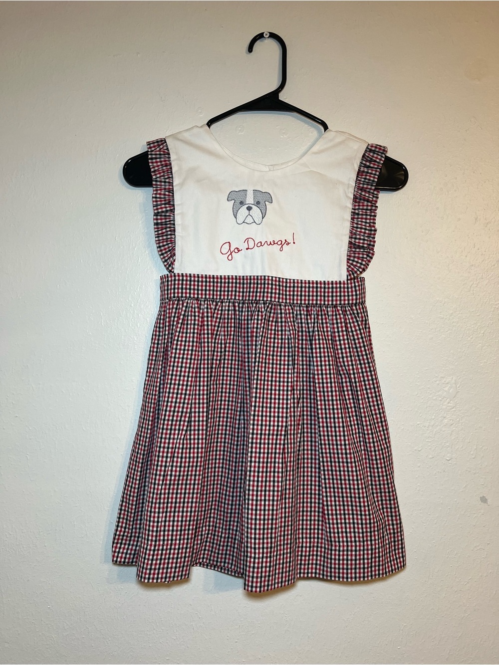 Mary Grace Girls Red Navy Gingham Bulldog Appliqué Dress size 7